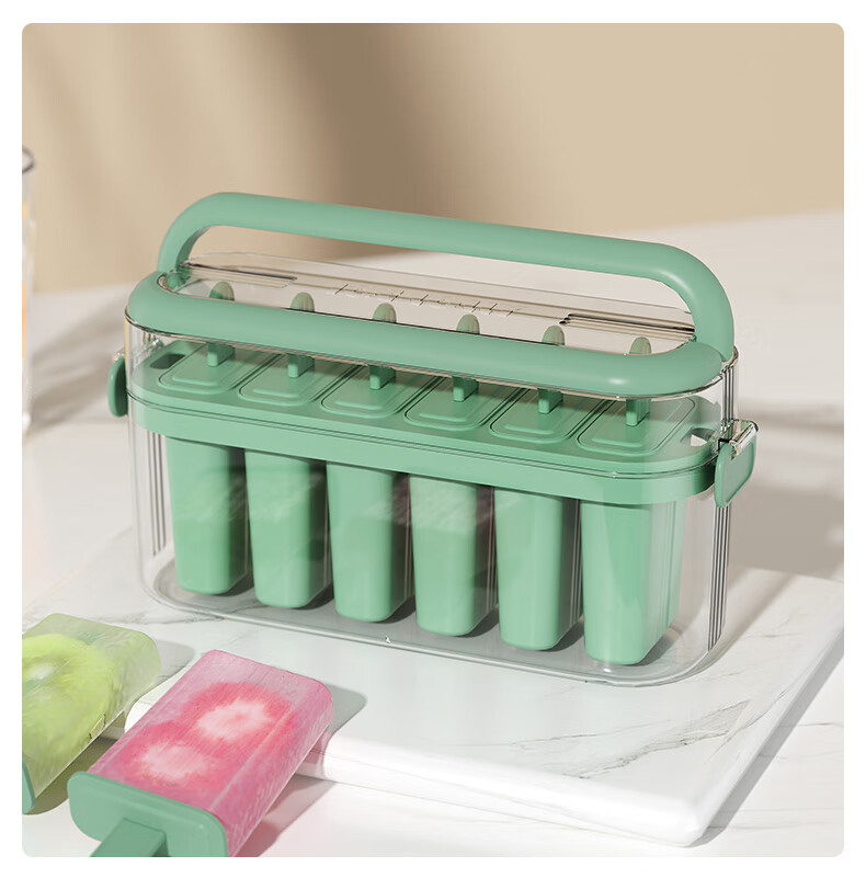 Baicaoyuan Ice Cube Mold, Flip Ice Tray, Ice Maker Box with Lid, Food-Grade Freezing Tool Mold, Green, 32 Compartments 18