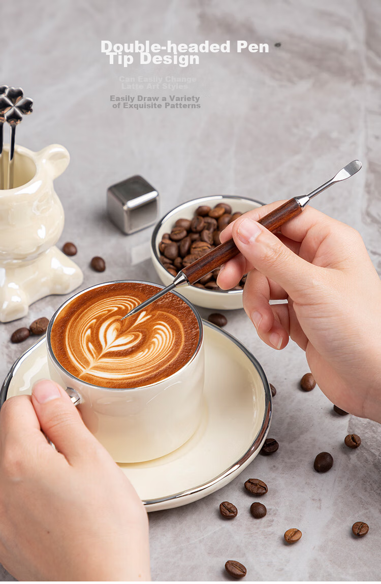 Banwushenghuo Coffee Latte Art Needle, Carving Needle, Latte Art Pen with Wooden Handle, Coffee Latte Art Tool, Flower Needle, Decorative Flowering Rod, Flowering Needle 6