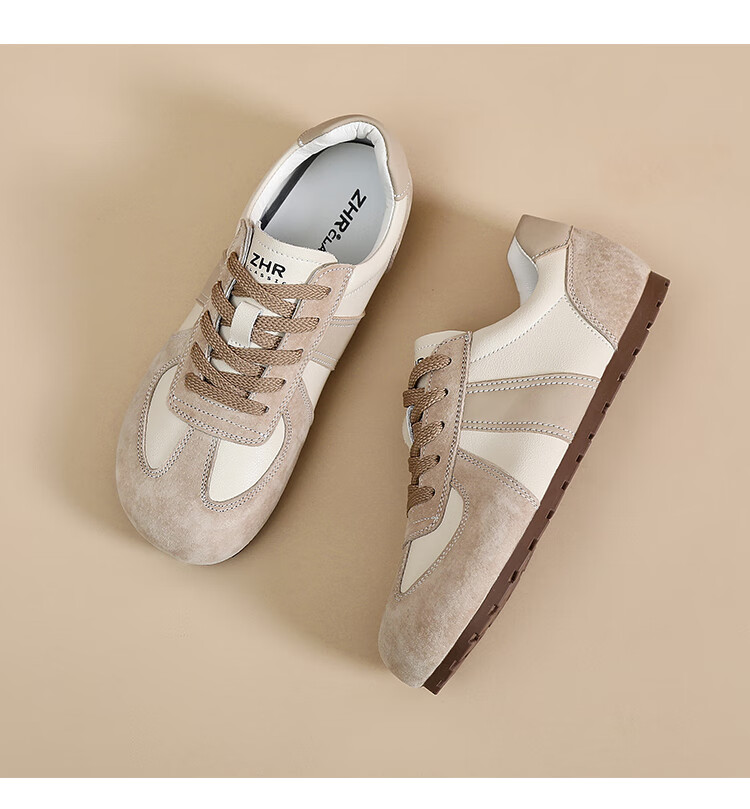 ZHR Casual Shoes for Women, Retro Patchwork Dexun Shoes, Genuine Leather Versatile Sports Shoes for Women, A120 Beige, Size 35 24