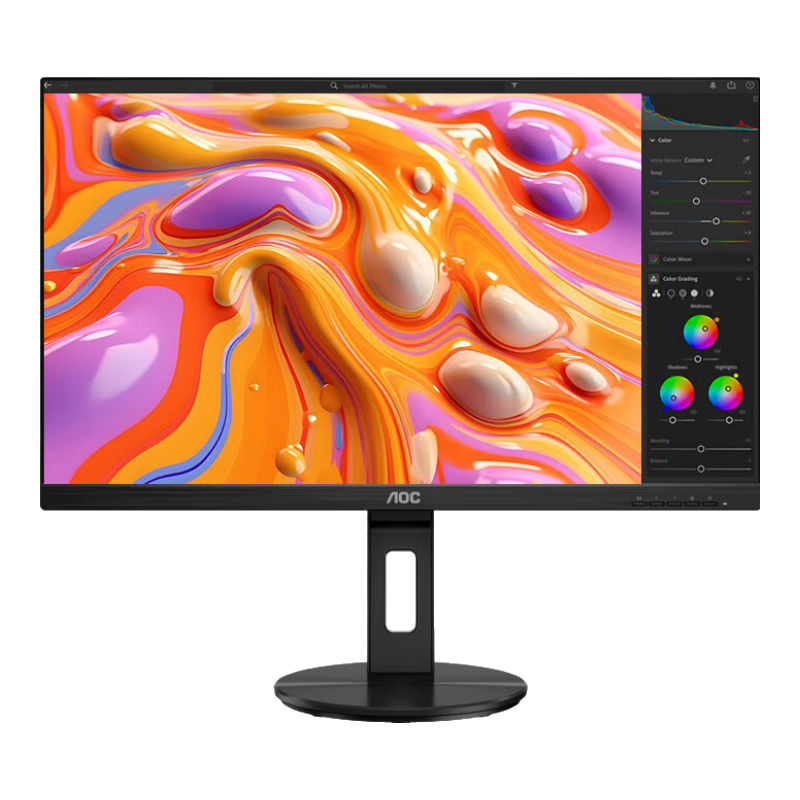 AOC 27-Inch 4K IPS Wide Color Gamut HDR400 Type-C65W Rotatable And Height Adjustable Factory Color-Preset Energy-Saving Macmini Office Computer Monitor U27N3RN