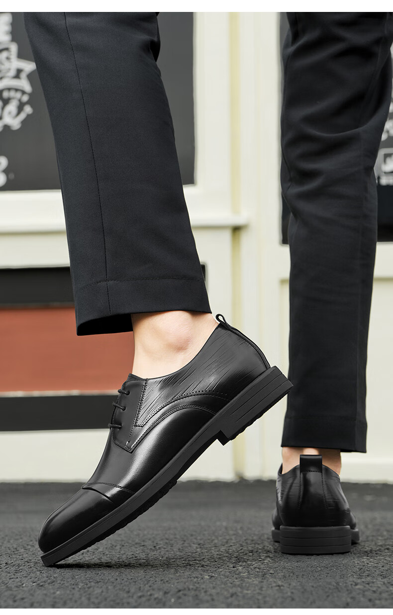 HLA Business Casual Men's Breathable Leather Derby Dress Shoes HAAPXM1EBA068 Black Size 38 11
