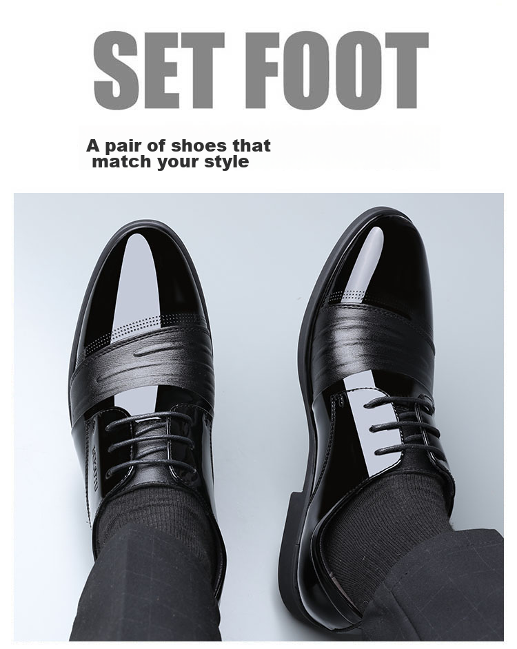 BEIOUTU Leather Shoes for Men, Business Formal Shoes, British Style Low-Cut Lace-Up Patent Leather Wedding Shoes, 2813 Black, Size 42 2