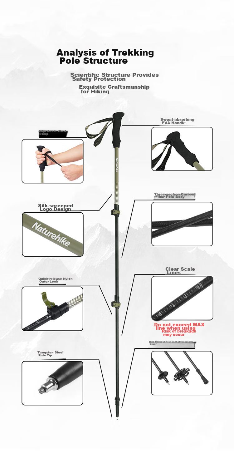 Naturehike Nuoke Chuxue EXT1 Trekking Pole, Carbon Fiber Hiking Poles, External Lock, Telescopic Carbon Ultra-Light Outdoor Climbing Equipment 3