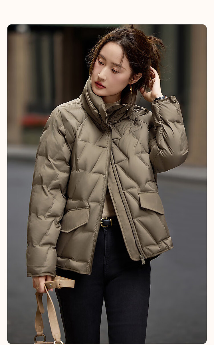 Dme [Xueyu Manyou] Winter Lightweight 90% Duck Down, Geometric Squeeze Fabric, Concealing, Warm, Short Women's down Jacket 1