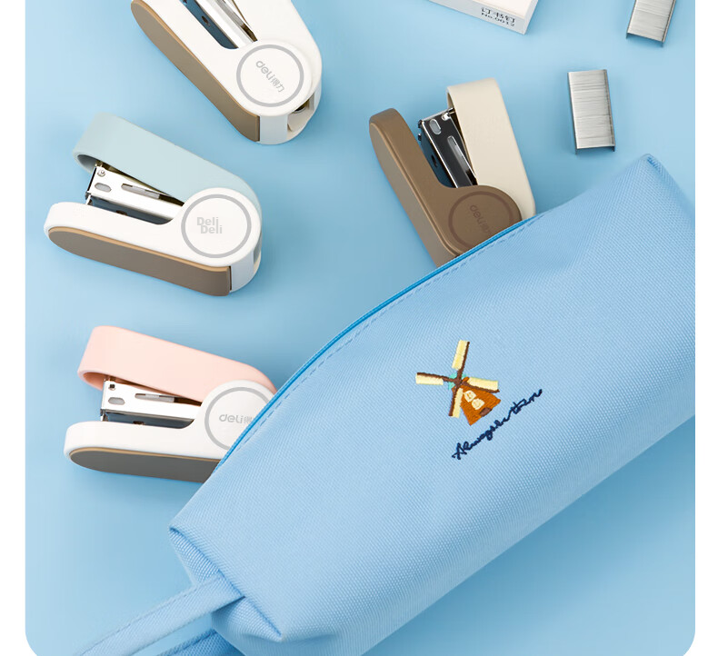 Deli [Back to School Stationery] Mini Stapler, Lightweight And Portable for Students' Office Use, Macaron Color Stapler/Binder/Stapling Machine, White 11