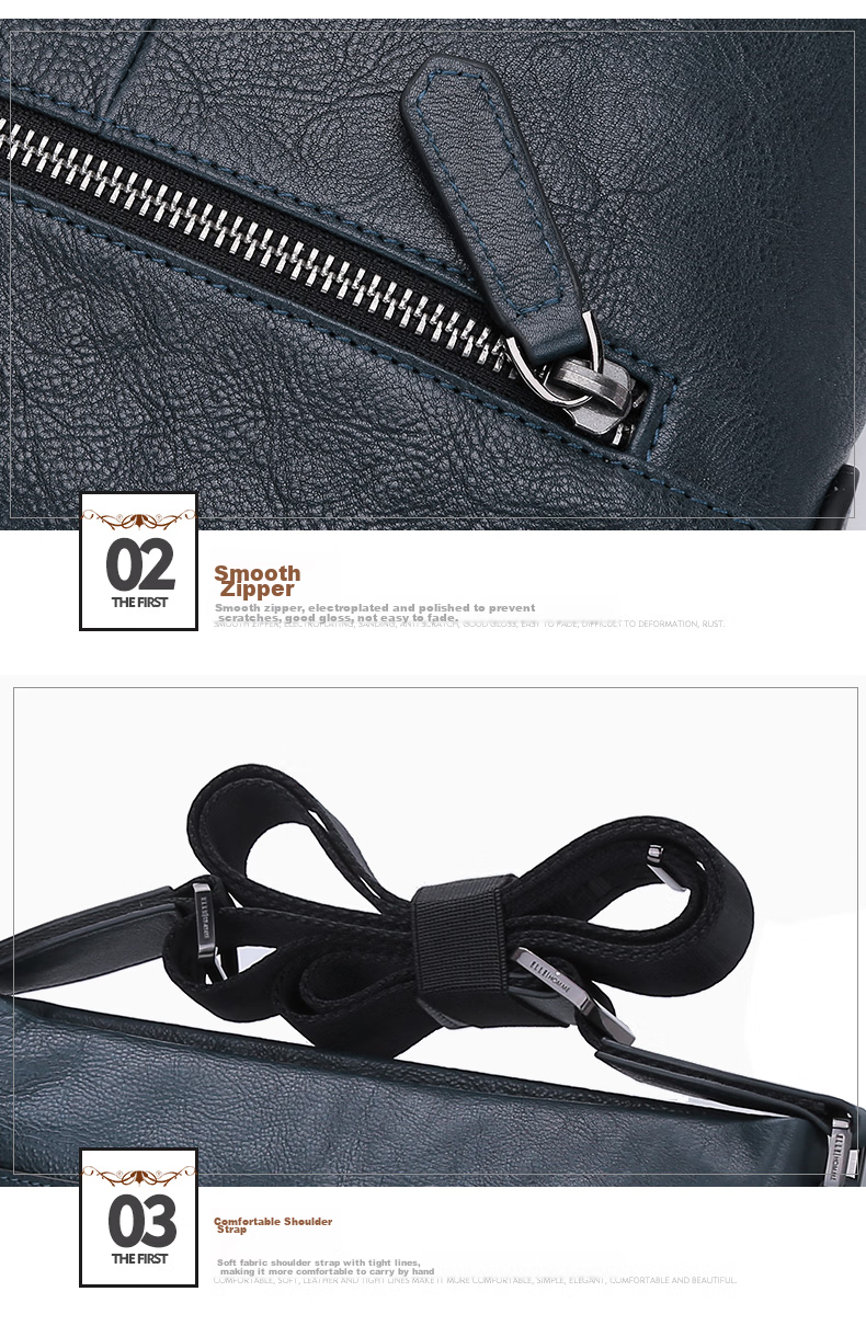 ELLE HOMME Business Men's Shoulder Bag, Top-Grain Leather Fashion Crossbody Bag, Large Capacity Vertical Men's Bag 01941 Blue Birthday Gift for Boyfriend 16
