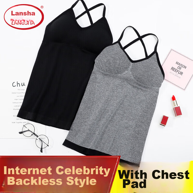 LangSha Women's Cross-Back Camisole, Long Undershirt, Inner Wear, Outer Wear, Trendy, Black, One Size Fits All