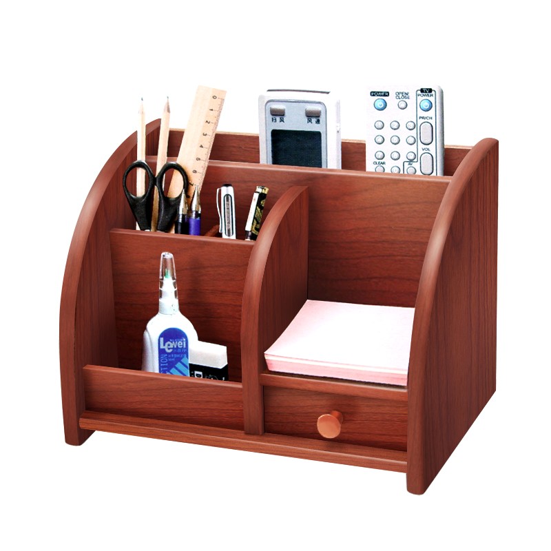 Jindeli High-Quality Wooden Multifunctional Pen Holder, Large Desktop Storage Box, Office Supplies Combination, Remote Control Organizer, Cosmetic Storage Box, Souvenir Craft Box, Walnut Color, SN180