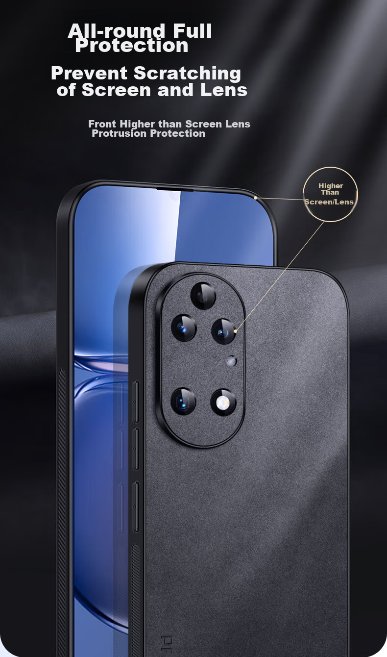 Shangsu Suitable for Huawei P50 Phone Case, Huawei P50E Protective Cover, Shockproof Lens Full Protection Soft Shell, Luxury Lambskin Silicone Outer Case, Simple Women's And Men's Leather Cover, Black 9