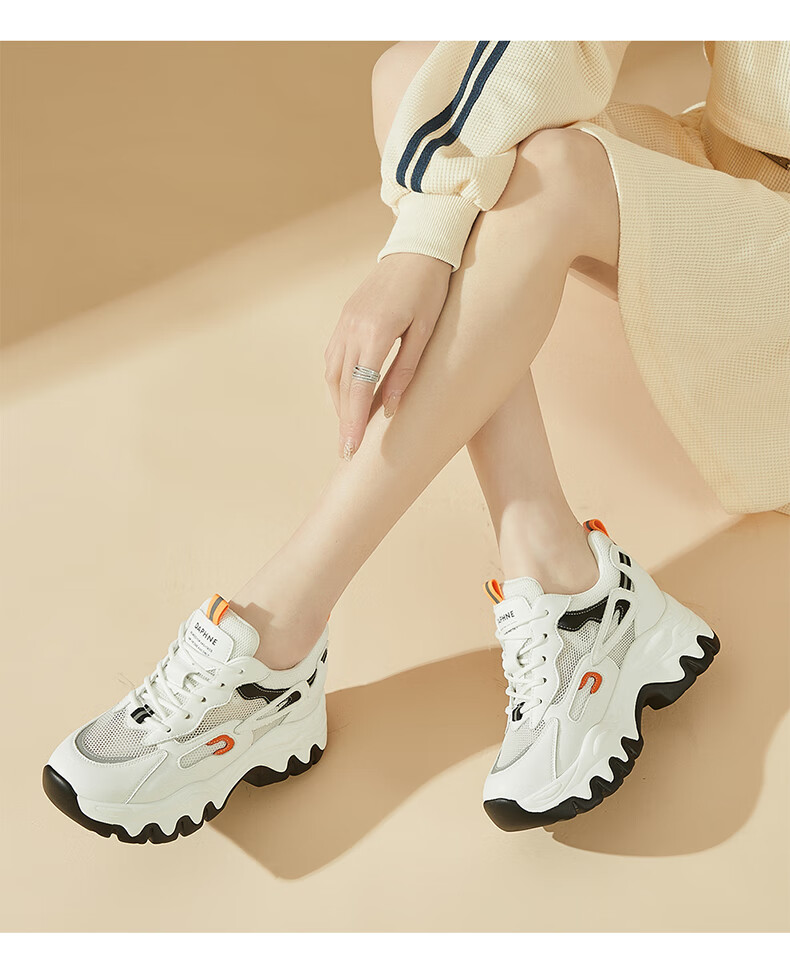DAPHNE Women's Platform Dad Sneakers with Mesh Breathable Fashion Casual Sports Shoes 4623101126 White Apricot 35 6
