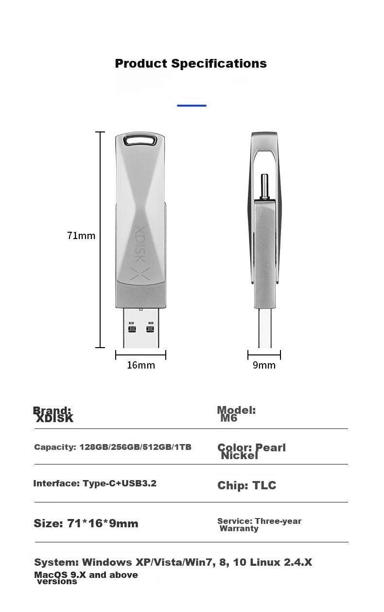 Xiaopan (XDISK) 128GB Portable Solid State USB Flash Drive, USB3.2 Gen2 Type-C Dual Interface M8 Bright Gray High-Speed Flash Drive, Large Capacity, Read Speed 550m/s, Computer And Phone USB Drive 13