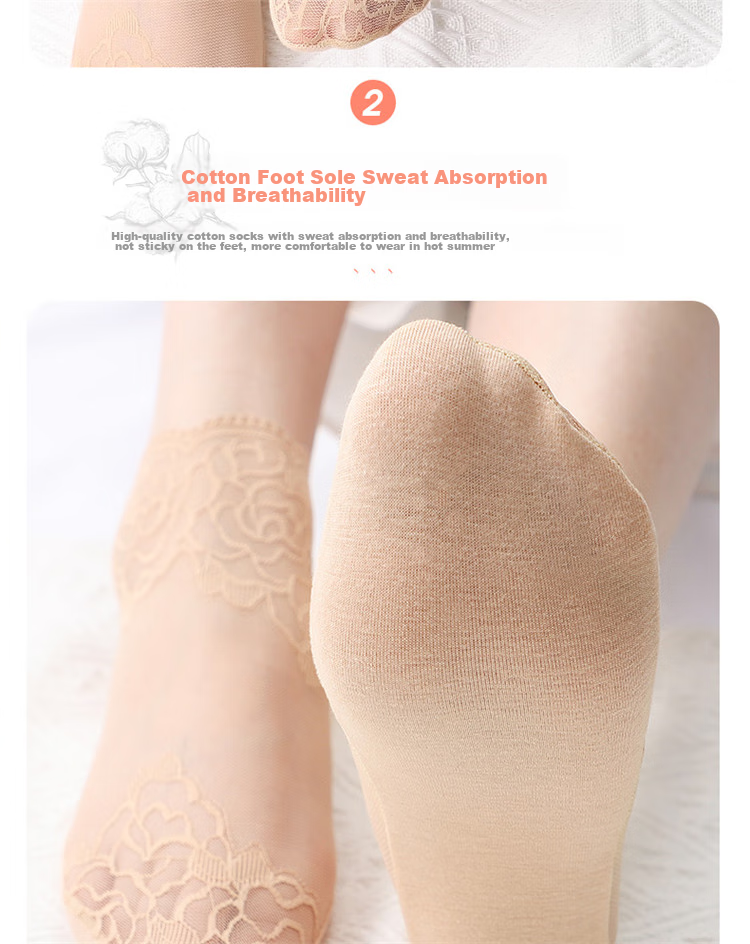 LangSha Women's Lace Stockings with Ribbons, 6 Pairs of Mesh Short Socks with Cotton Bottoms, Thin Spring And Summer Socks 7
