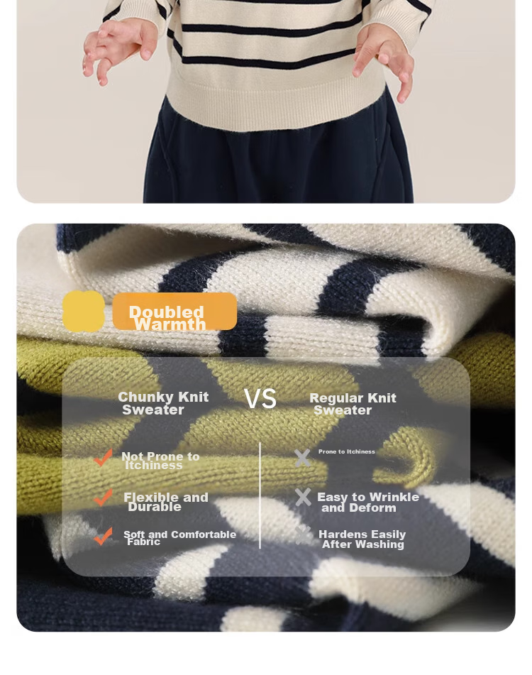 Ciciibear Boys' Sweater, Autumn And Winter Children's New Thick Half-Turtleneck, Baby Striped Base Shirt, Knitted Children's Clothing 6