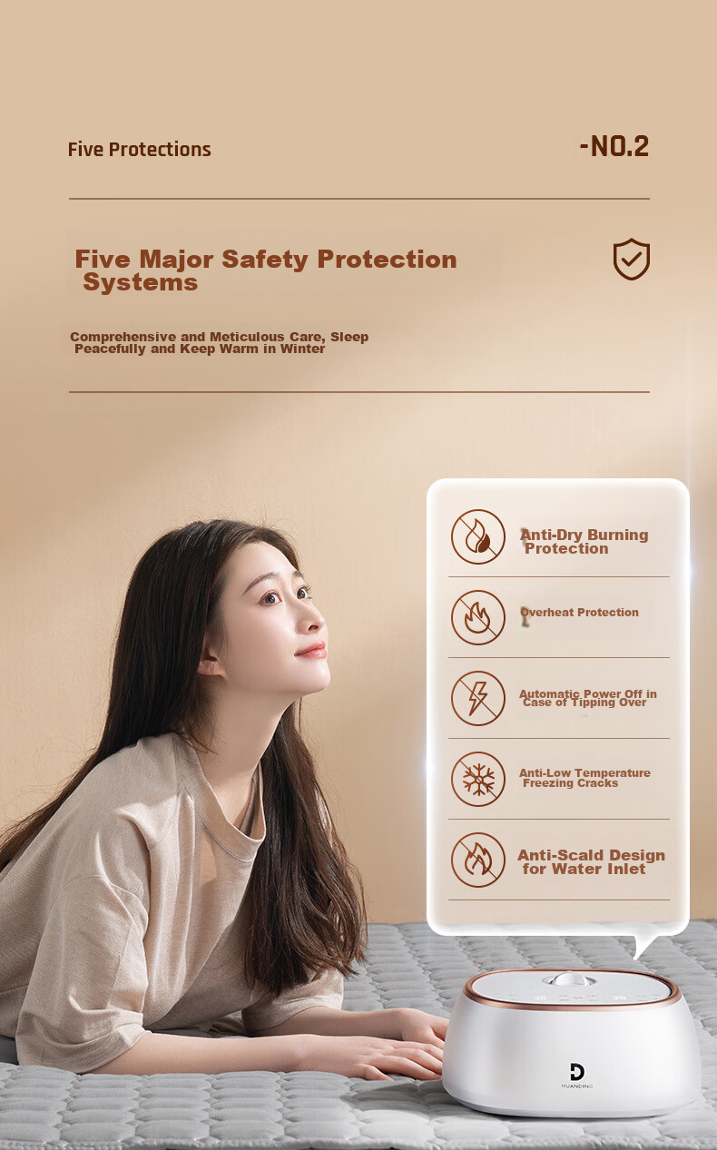 Huanding [Water Shortage Power-Off] Double-Person Rapid Heating Water Circulation Dual-Temperature Dual-Control Water Heating Blanket Electric Heating Blanket 1.8*2.0 Meters 5
