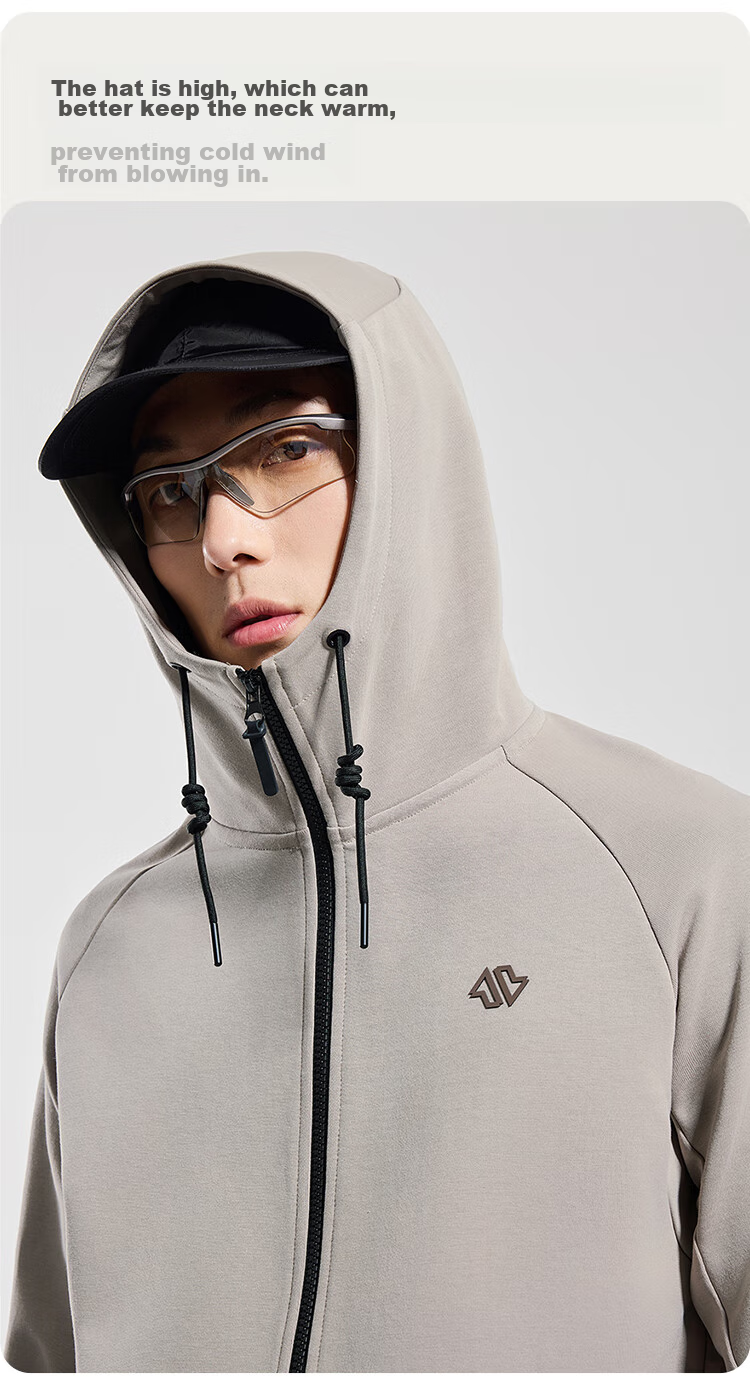 JD Original Air Warm Sports Jacket for Men, Knitted Hooded Spring Outdoor Windproof Warm Running Casual Coat, Black Size S 13