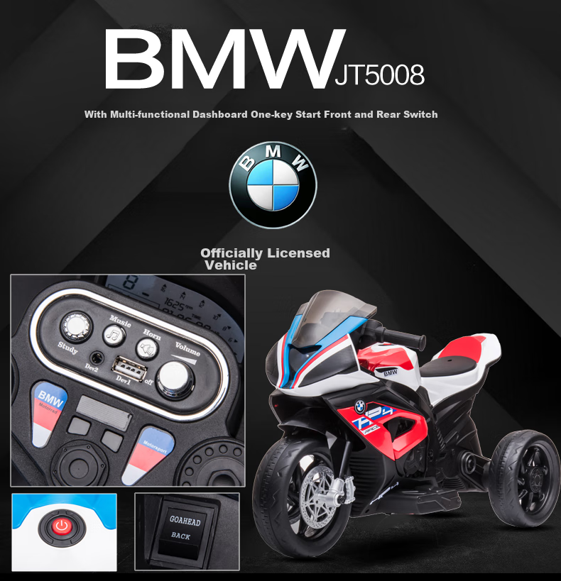 BeRica Children's Electric Tricycle Motorcycle, BMW Authorized Toy Car for Boys And Girls, Rideable, Baby Gift 4