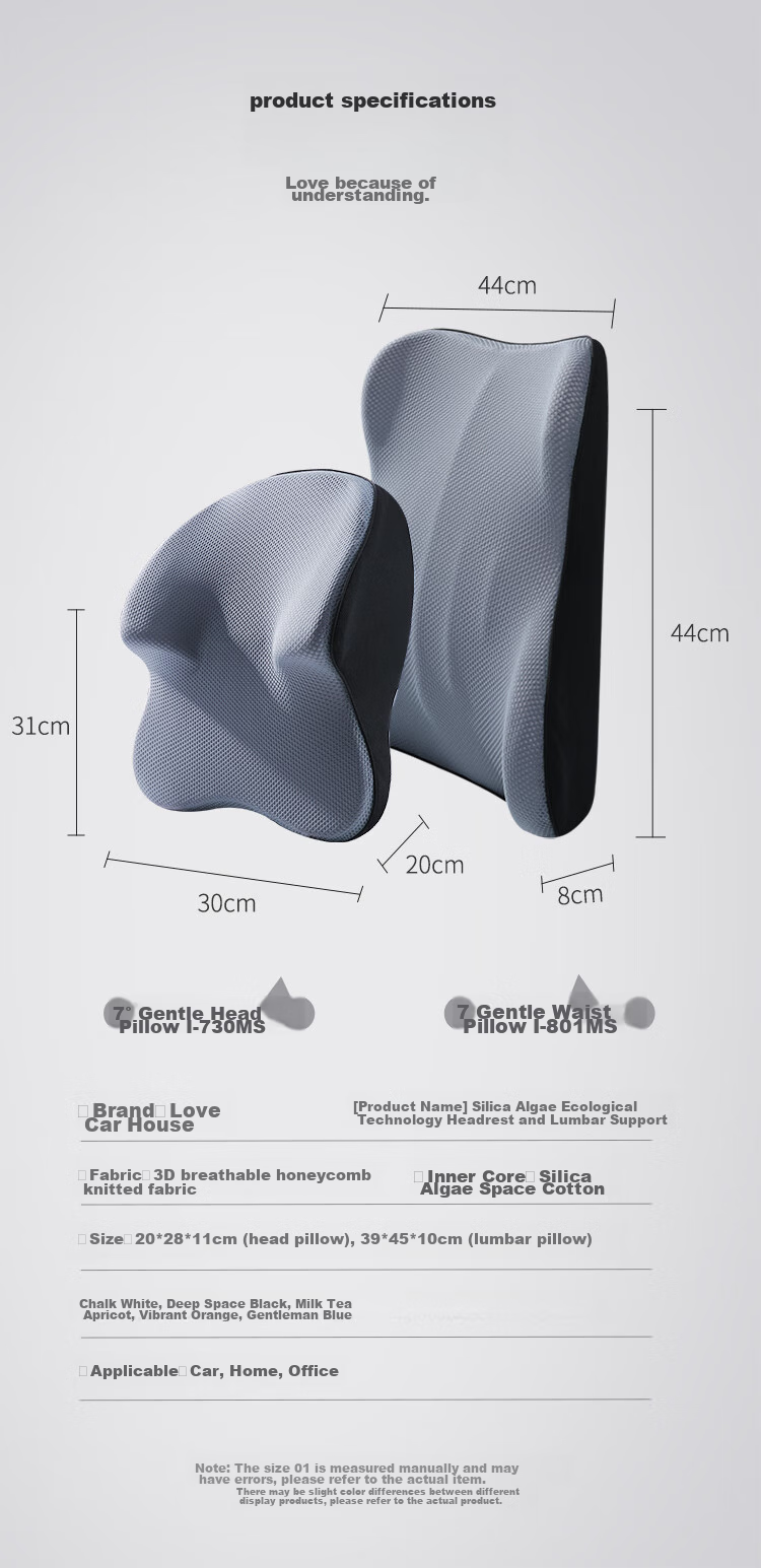 ICAROOM Car Headrest And Lumbar Support Set, Memory Foam Lumbar Pillow, Car Headrest, Neck Pillow, Driving Back Cushion Accessories 20