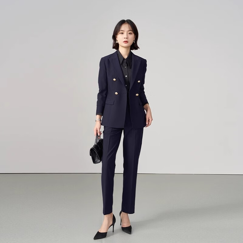 Bodexiaojie Navy Blue Professional Suit Jacket for Women, Slim Fit Elegant Formal Wear for Office And College Students' Interviews