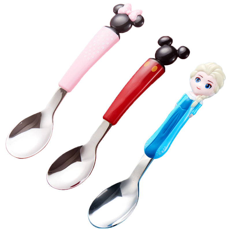 Disney Children's Stainless Steel Spoon Household Tableware Soup Spoon Creative 3D Cute Cartoon Baby Feeding Spoon Lunch Box