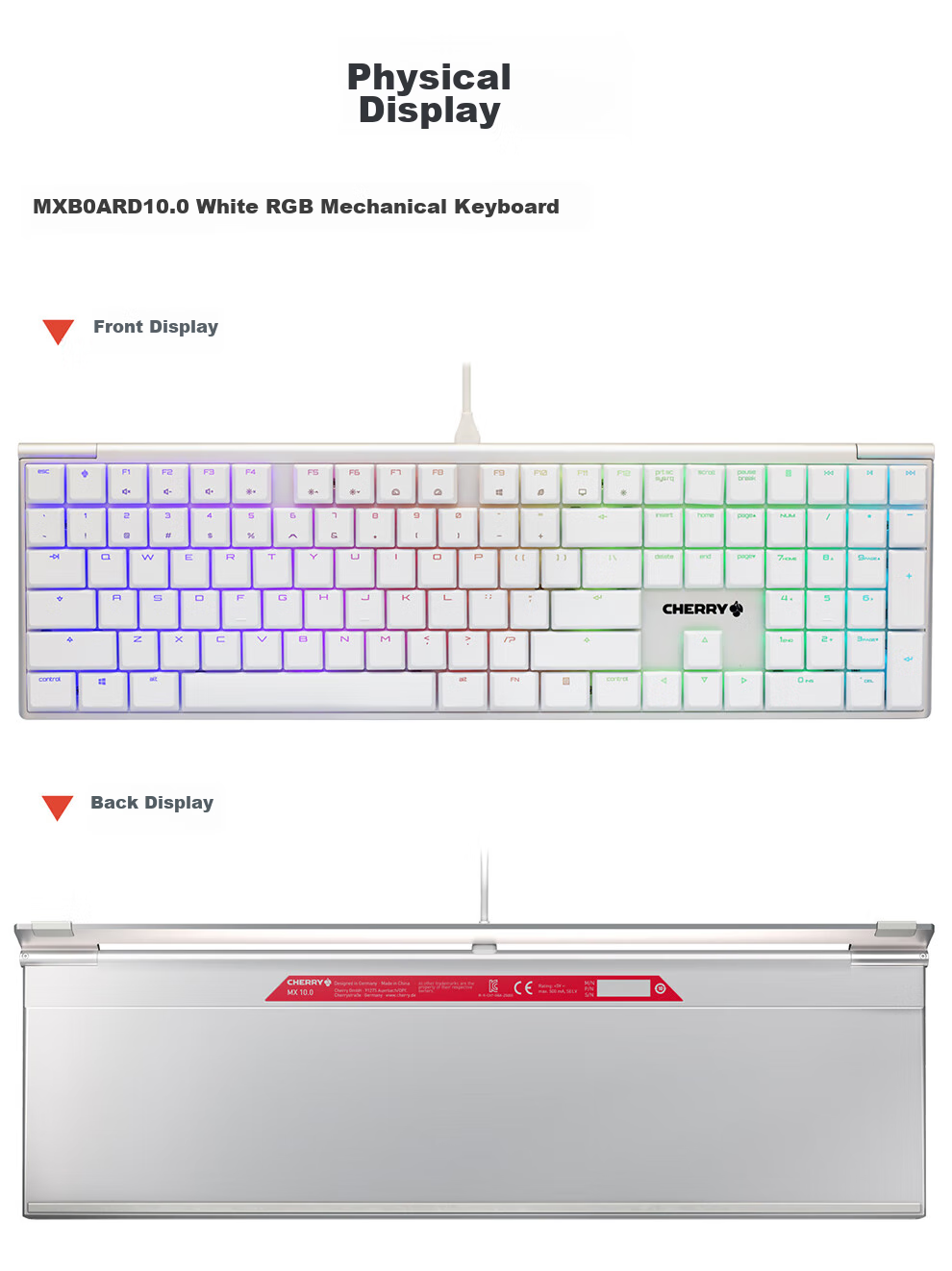 CHERRY MX10.0 Wired Keyboard, Gaming Keyboard with RGB Lighting Effects, Ultra-Thin Body, Office Keyboard, Alloy Shell, White, MX LP Switches 6