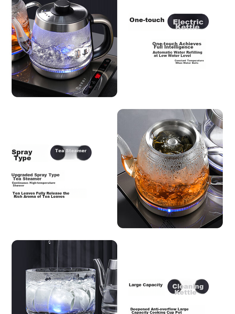 Biooner Fully Automatic Electric Kettle with Water Dispenser, Tea Maker, And Tea Table All-In for Home And Office Use, Integrated Tea Set XT-S07 Silver-Gray Three-Piece Set 1L 9