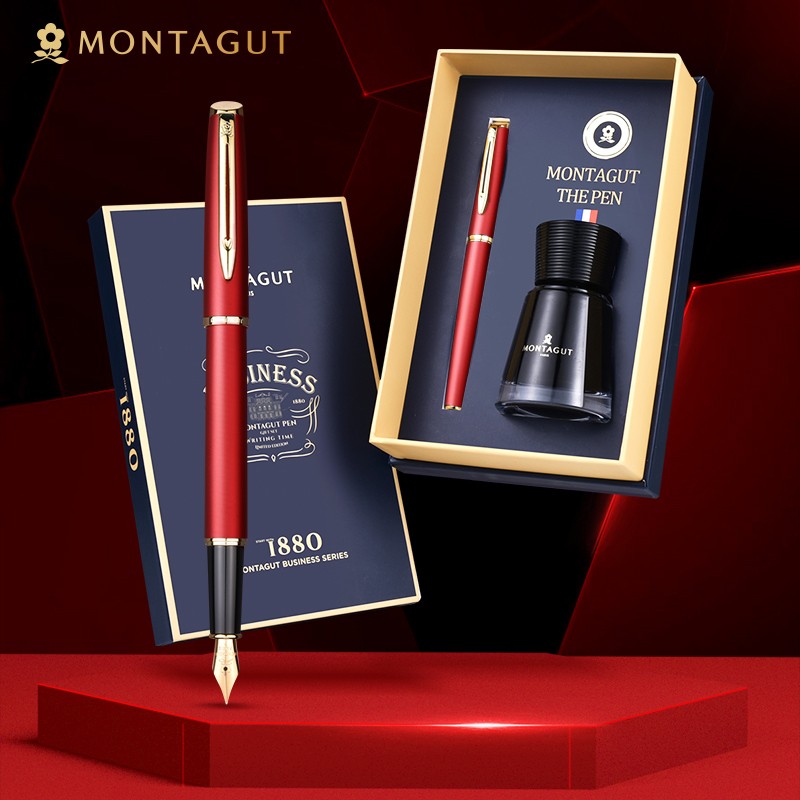 MONTAGUT [Best-Selling Product] Fountain Pen for Men And Women, High-End Business Adult Writing Practice Pen with Ink Set Gift, Ruizhi Series Pearl Red 0.5mm