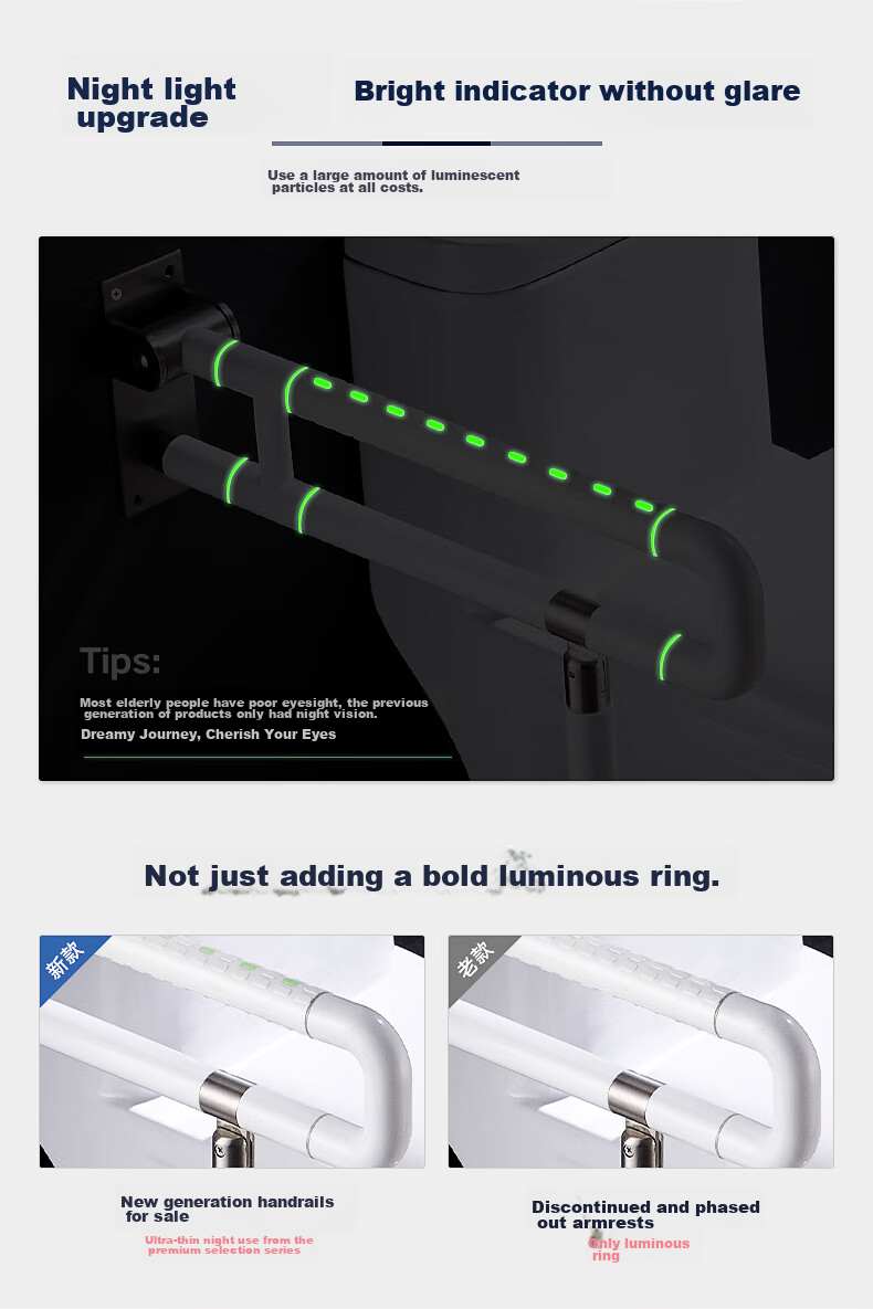 MODUN Toilet Handrail, Bathroom Support Rail, Elderly Safety Anti-Fall Seat Support, Toilet Barrier-Free Riser, Foldable 2