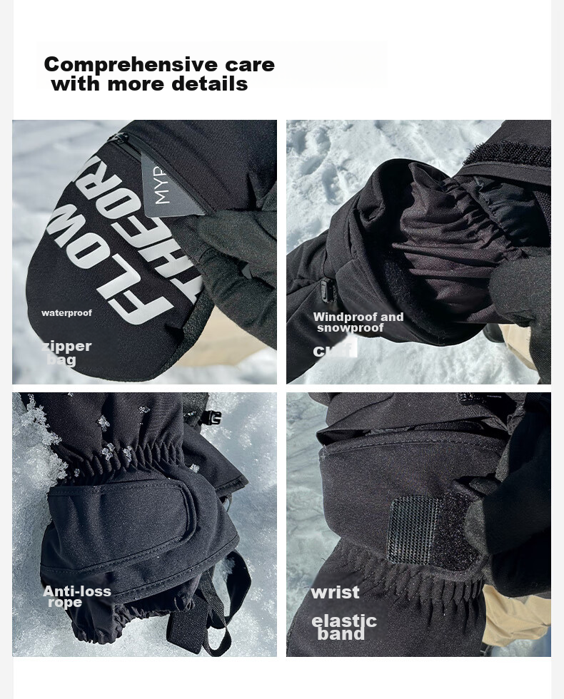 Flow Theory Kevlar Ski Gloves, Windproof, Waterproof, Warm, Wear-Resistant, Professional Single And Double Board Gloves 21