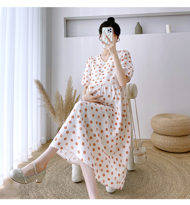 JOYNCLEON Maternity Summer Dress Lightweight Plus Size Loose Polka Dot Floral Long Dress Orange XL Jly157192 20