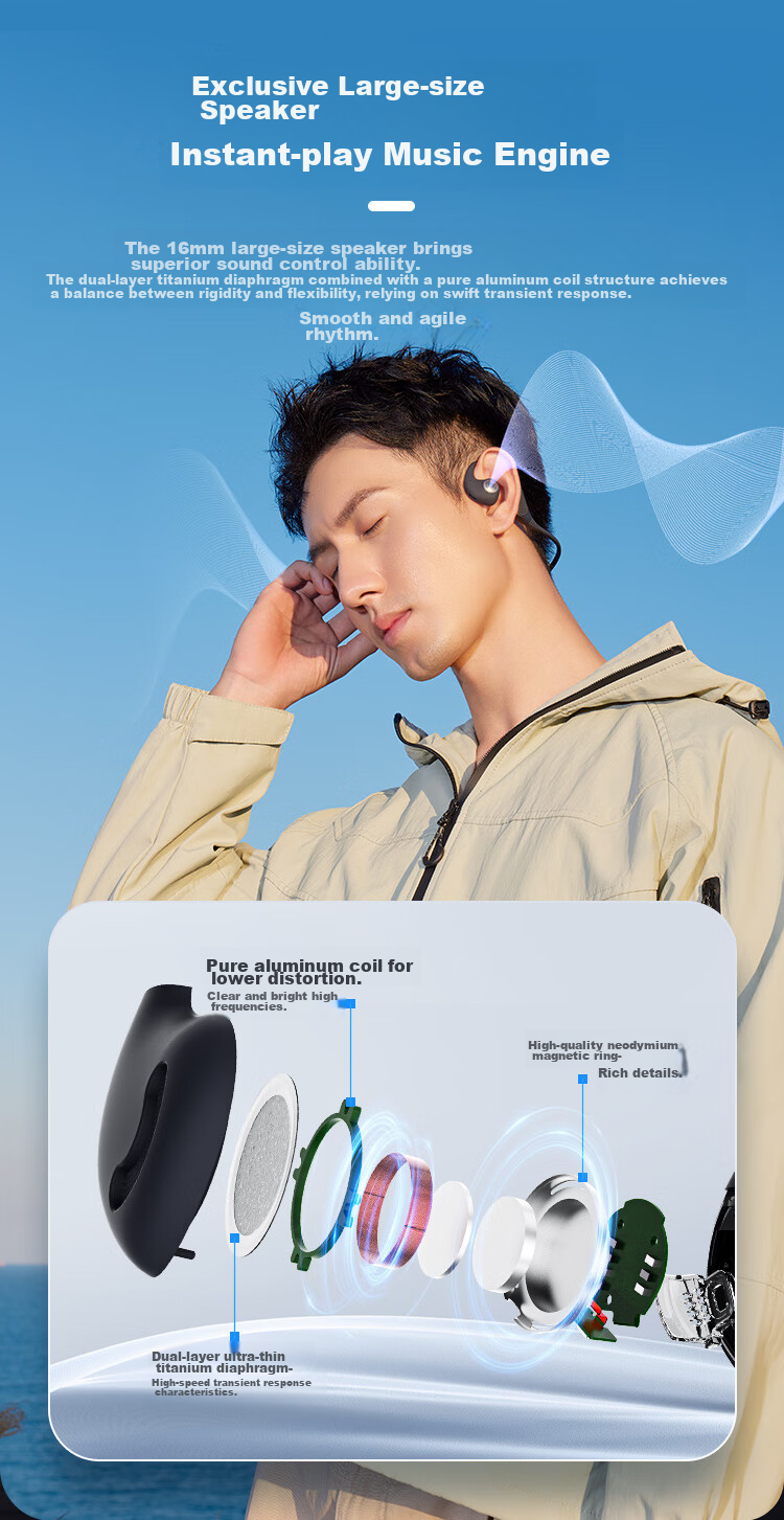 JBL [Liang Jingkun's Choice] Nearbuds2 Music Windstorm 2nd Generation Open Wireless Bluetooth Earphones, Non-In And Non-Ear-Hook Style, Not Bone Conduction, for Sports And Running, Black 5
