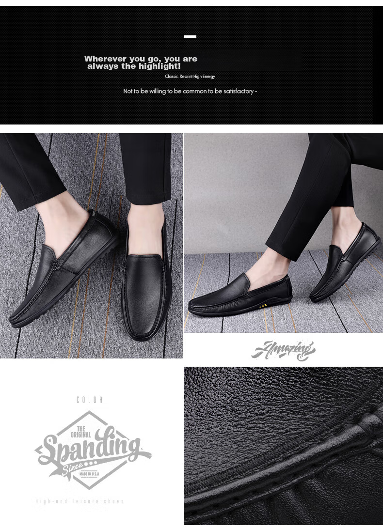 MULINSEN Men's Shoes, Top-Grain Leather, Business Casual Soft-Soled Loafers, Size 42, Black, 19591 2