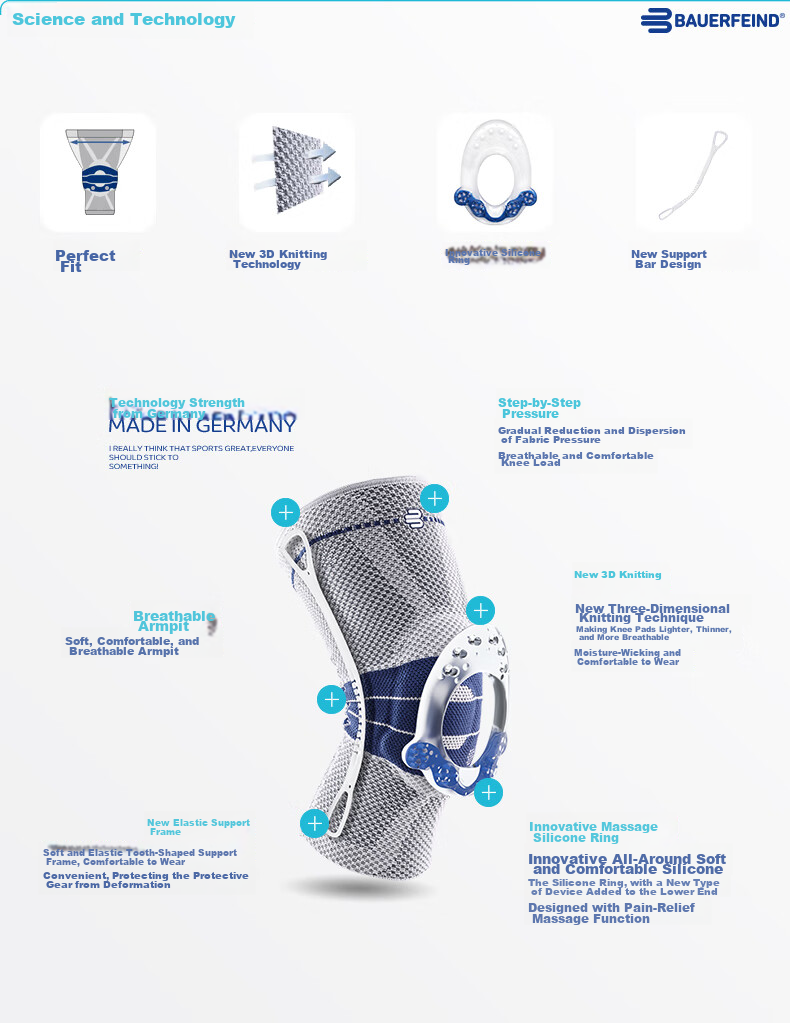 BAUERFEIND Silver Titanium Black Non-Slip Size 0, German Original Sports Knee Pads, Basketball Running Protective Gear GenuTrain, Single Pack 6