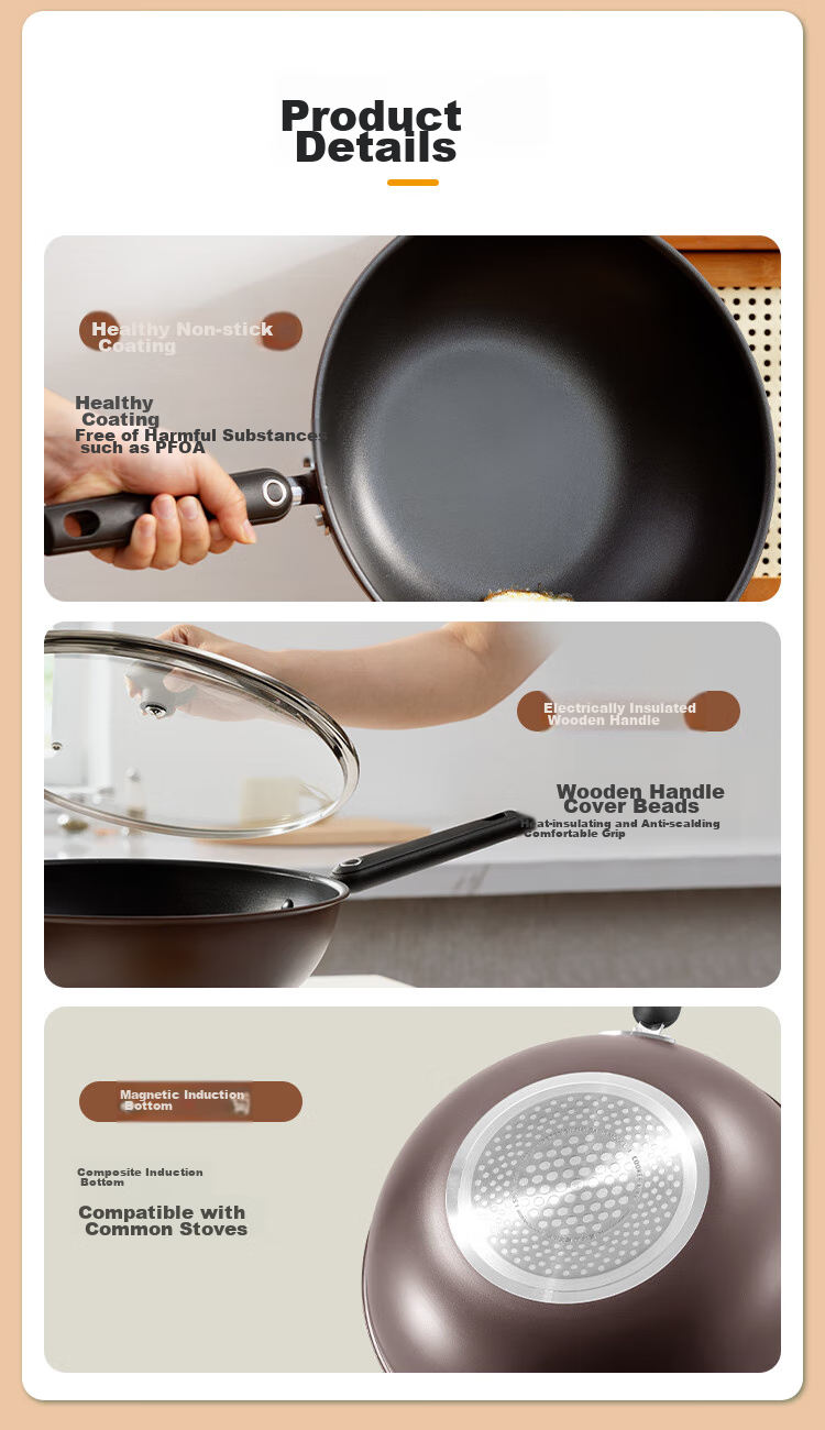 COOKER KING Wok, Easy-To Flat Bottom Non-Stick Pan, Low-Smoke Cooking Pot, 32cm, Compatible with Induction Cookers, Zili Second Generation B50069H 10