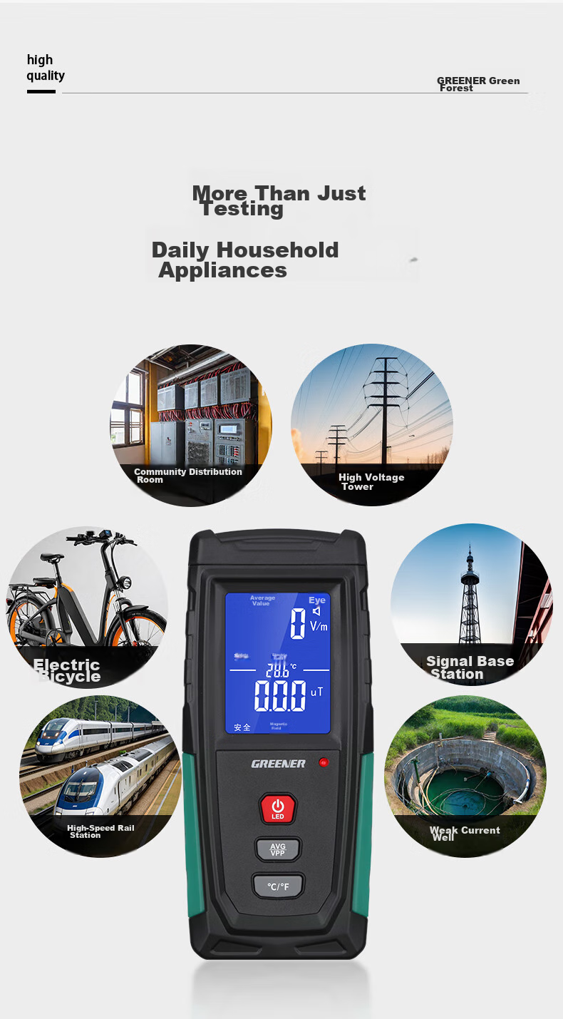GREENER Electromagnetic Radiation Detector High-Frequency Electromagnetic Wave Radiation Meter Household Radiation Measurement Instrument Detector Magnetic Field Tester 7