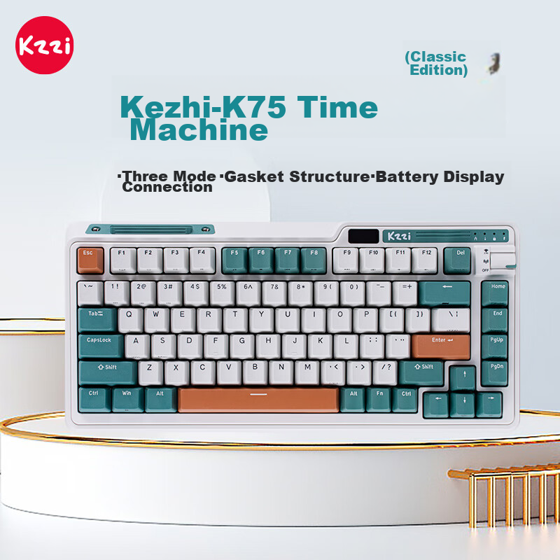 KZZI K75 Mechanical Keyboard Wired Bluetooth Wireless 2.4G Tri-Mode Gasket Structure 82 Keys 75 Layout PBT Keycaps E-Sports Gaming RGB Light Time Machine Edition TTC Flame Purple Switch