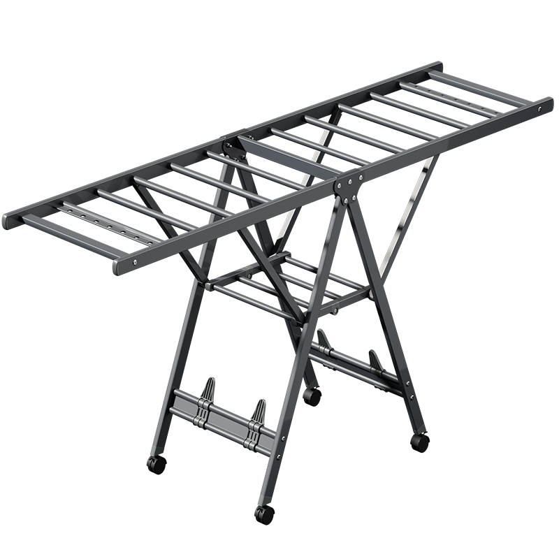 Cenggao Folding Wing-Shaped Clothes Drying Rack, Indoor Clothes And Quilt Hanger, Carbon Steel Gray, 1.8 Meters with Shoe Support And Universal Wheels
