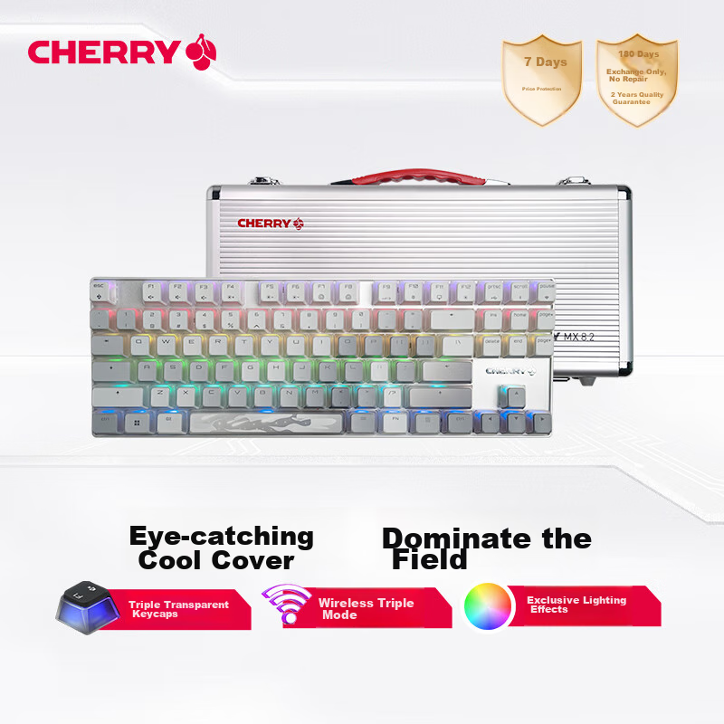 CHERRY MX8.2Xaga Wireless Keyboard, Bluetooth Tri-Mode Mechanical Keyboard, Triple-Layer PBT Keycaps, Compatible with MAC System, Customizable Keyboard, E-Sports Gaming Keyboard