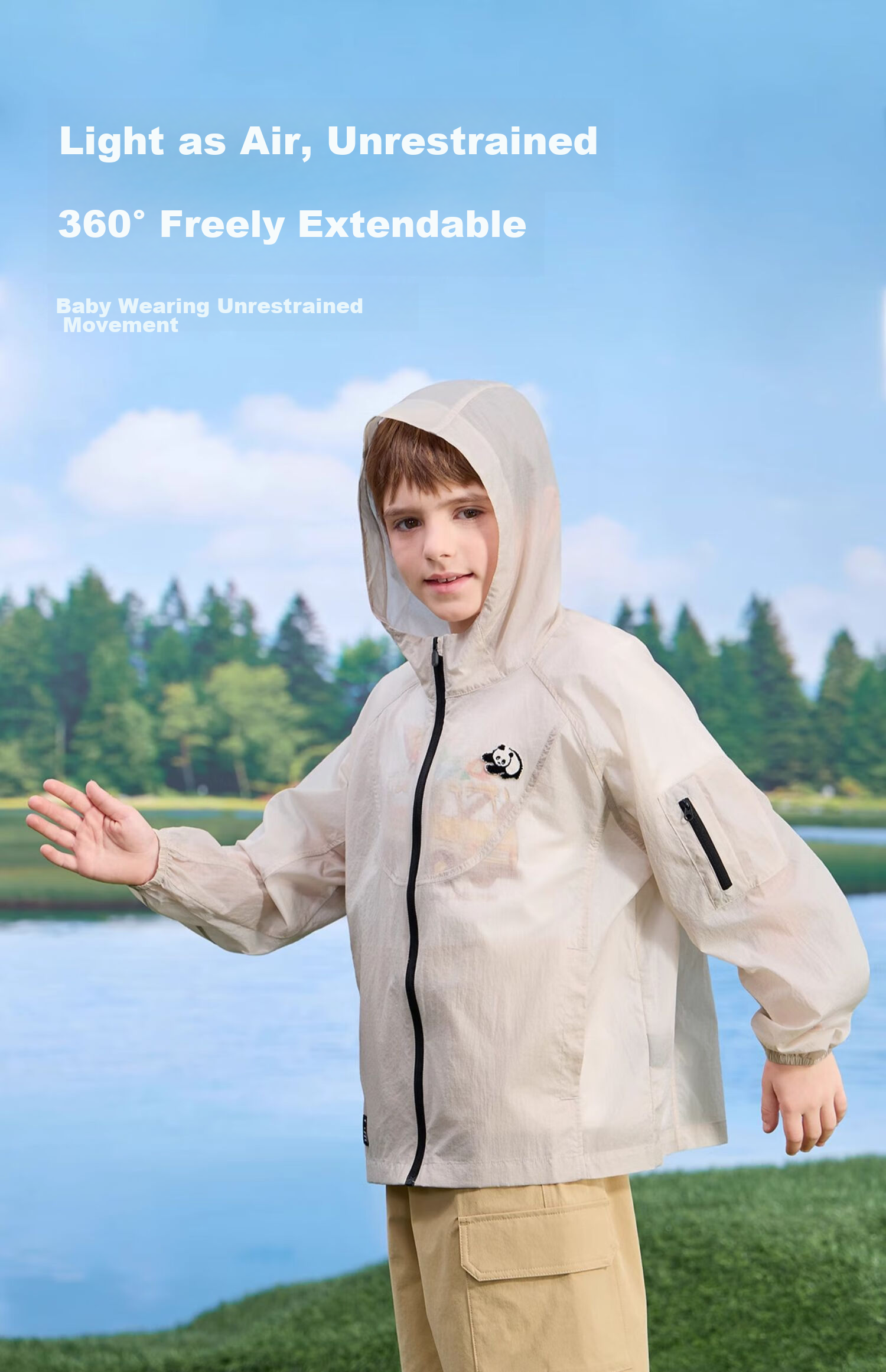 CAMEL Children's Skin Coat Jacket, Cool-Feeling for Older Kids, UPF50+ Sun Protection Clothing [Panda Co-Branded Edition] A64BA68158 11
