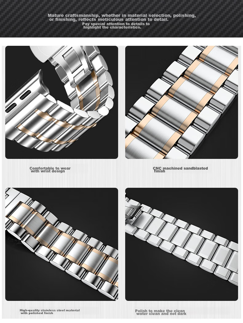 Binghong Compatible with Apple Watch Bands for Apple Watch Series 12, 10 Ultra, 11 Ultra, 3, 4, 9, 8 SE 3, Metal And Stainless Steel Strap for Men And Wome 3