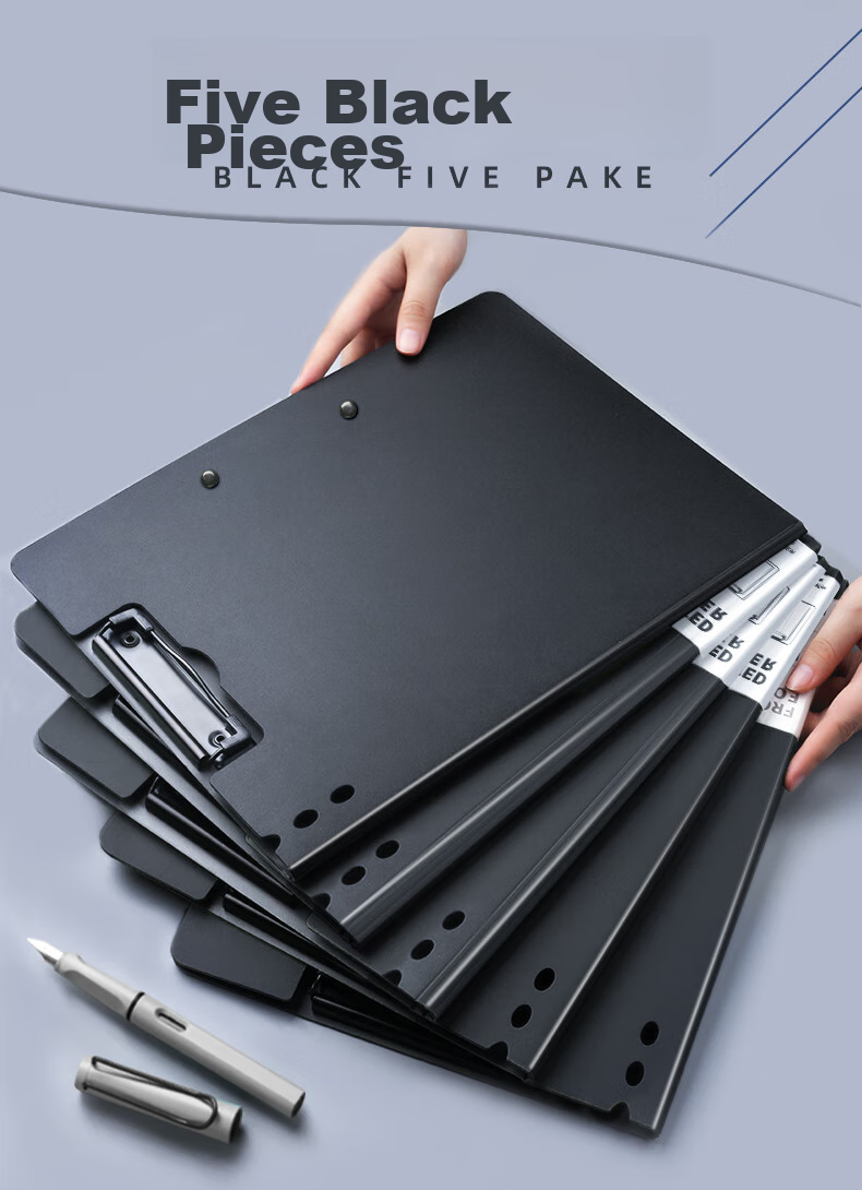 Jinzhi 5 Black/A4 File Folder, Double-Clasping Horizontal Folding Board, Hard Shell Conference File Folder, Exam Paper Document Folder, Lecture Notes Folder, Archive Folder, Signature Contract Folder, Office Stationery 2