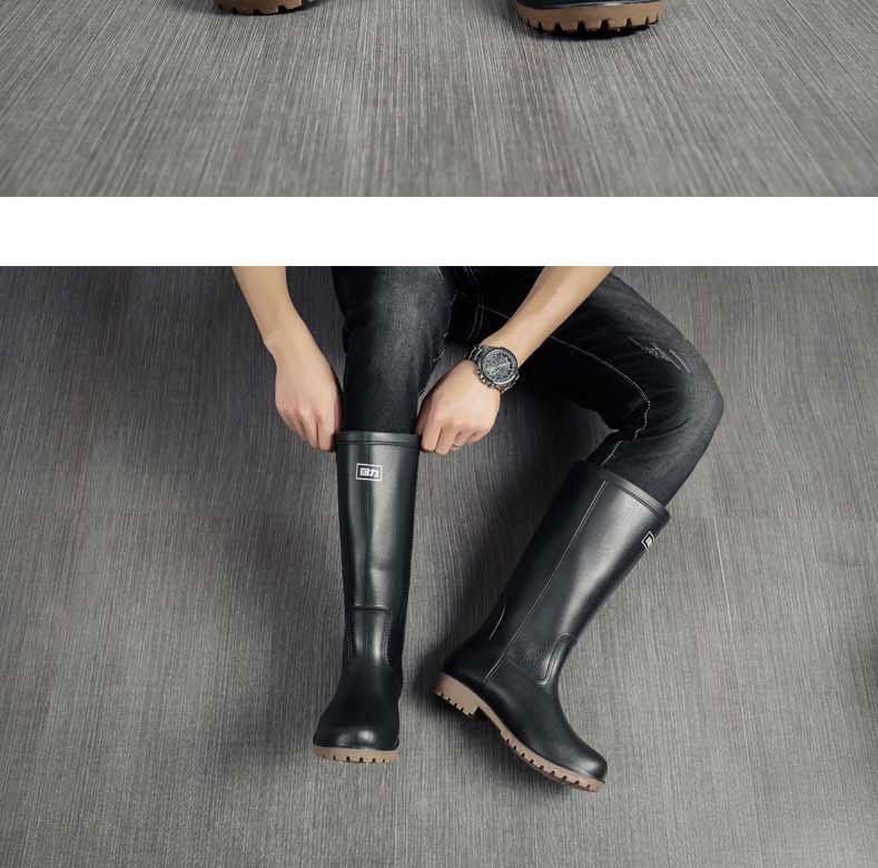 Huili Men's Stylish Rain Boots, Water Shoes, Outdoor Waterproof Non-Slip Wear-Resistant Comfortable Overshoes HL8128 High-Top Black Size 44 7