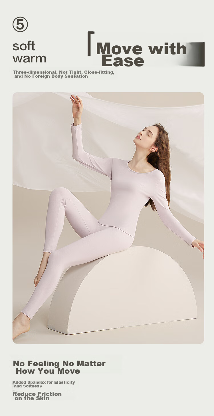 Hodohome Women's Autumn Thermal Underwear Set, Soft Cloud Cotton Comfortable Elastic Base Layer, Warm Ladies' Underwear, Light Lavender Purple, Size 165/90 10