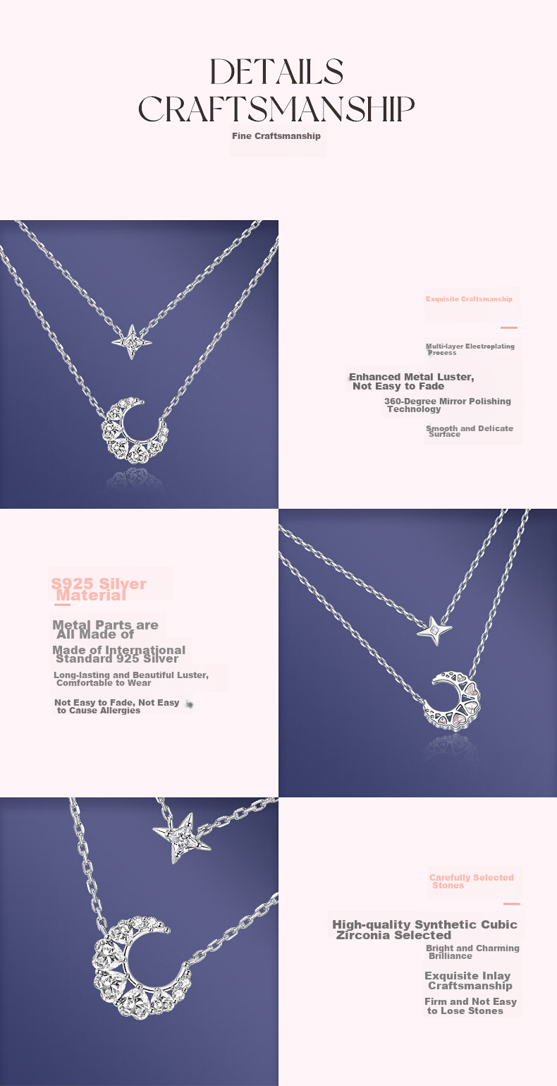 Fanci Dreamy Heart Moon Double Layer Necklace for Women, Collarbone Chain, Luxurious High-End Birthday Gift for Girlfriend 9