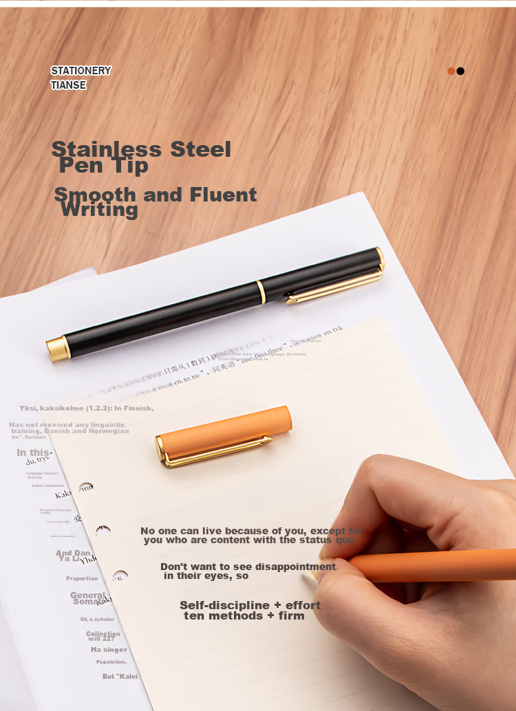 TIANSE 0.5mm Signature Pen Metal Gel Pen Stylish Design, Annual Meeting Gift, New Year Gift, Teacher's Day Gift, High-End Heavy-Feel Business Pen with Bullet Tip, TS-1220 Black Barrel Black Ink 7