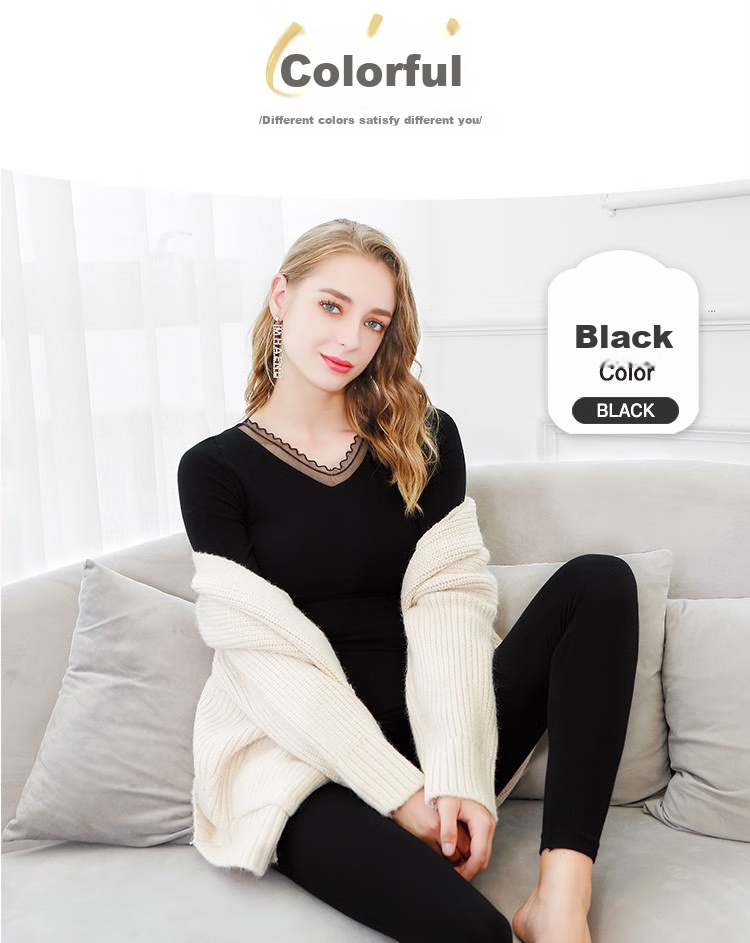 LangSha Women's Autumn Underwear Set, Lace Body-Shaping Seamless Slim-Fit Thin Thermal Underwear Base Layer, Pink New Arrival 15