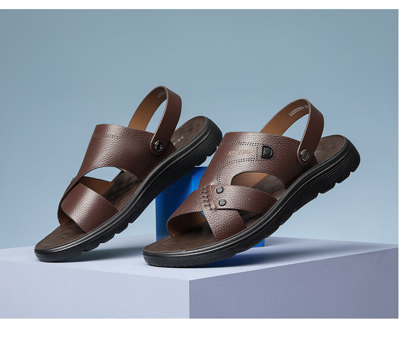 Aokang Fashionable Comfortable Beach Shoes, Men's Casual Sandals, Two-Way Wear Slippers, Black, Size 41 9