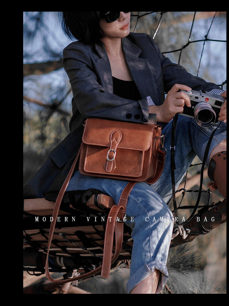 CWATCUN Shoulder Camera Bag, Photography Bag, Crossbody Handheld Vintage Women's Camera Bag, Mirrorless DSLR Handmade Sewn Commuter Bag 12