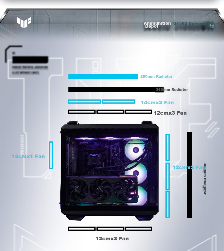 ASUS TUF GAMING GT502 Infinite Arsenal Edition Case, Full View without Pillars/ATX Motherboard/Dual Compartment Design/Tool-Free Disassembly 8
