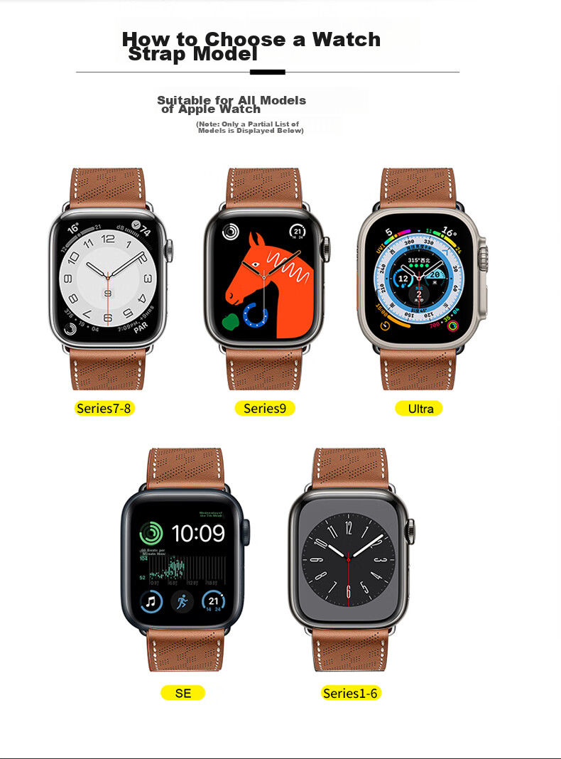MSSM Compatible Apple Watch Band, Hermes Style IWatch S12 Genuine Leather Folding Buckle Strap, Ultra4/S11/10/Se3 Micro-Hole Light Brown, 44-49 2