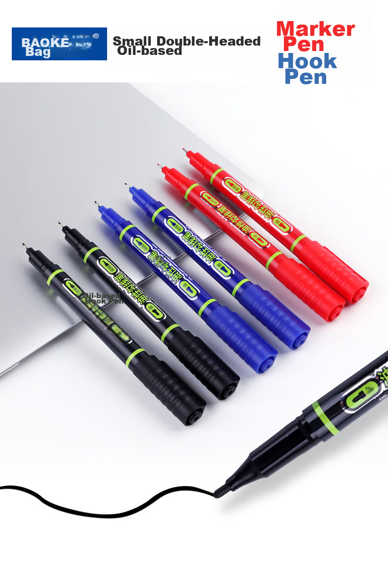 BAOKE MP2915 Dual-Tip Fine And Thick Oil-Based Marker Pen for Meetings And Signatures, Black, 12 Pens Per Box 1